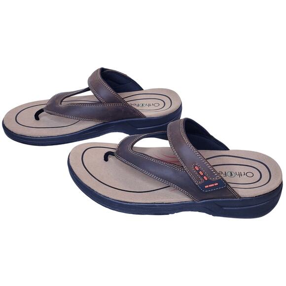 NWOT ORTHOFEET Eldorado Men's Size 12D Thong/Toe Post Sandals in Brown - Picture 1 of 12